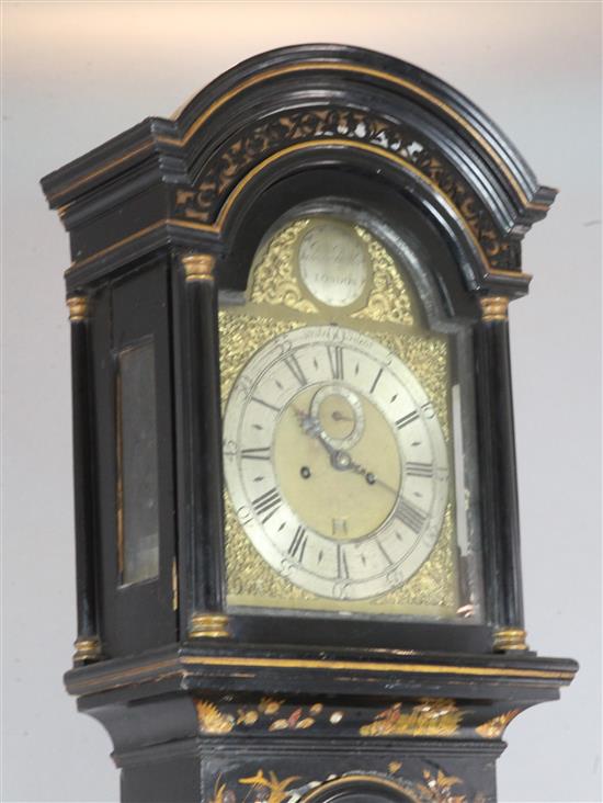 A mid 18th century chinoiserie longcase clock, John Buttler [sic], London, H.236.5cm